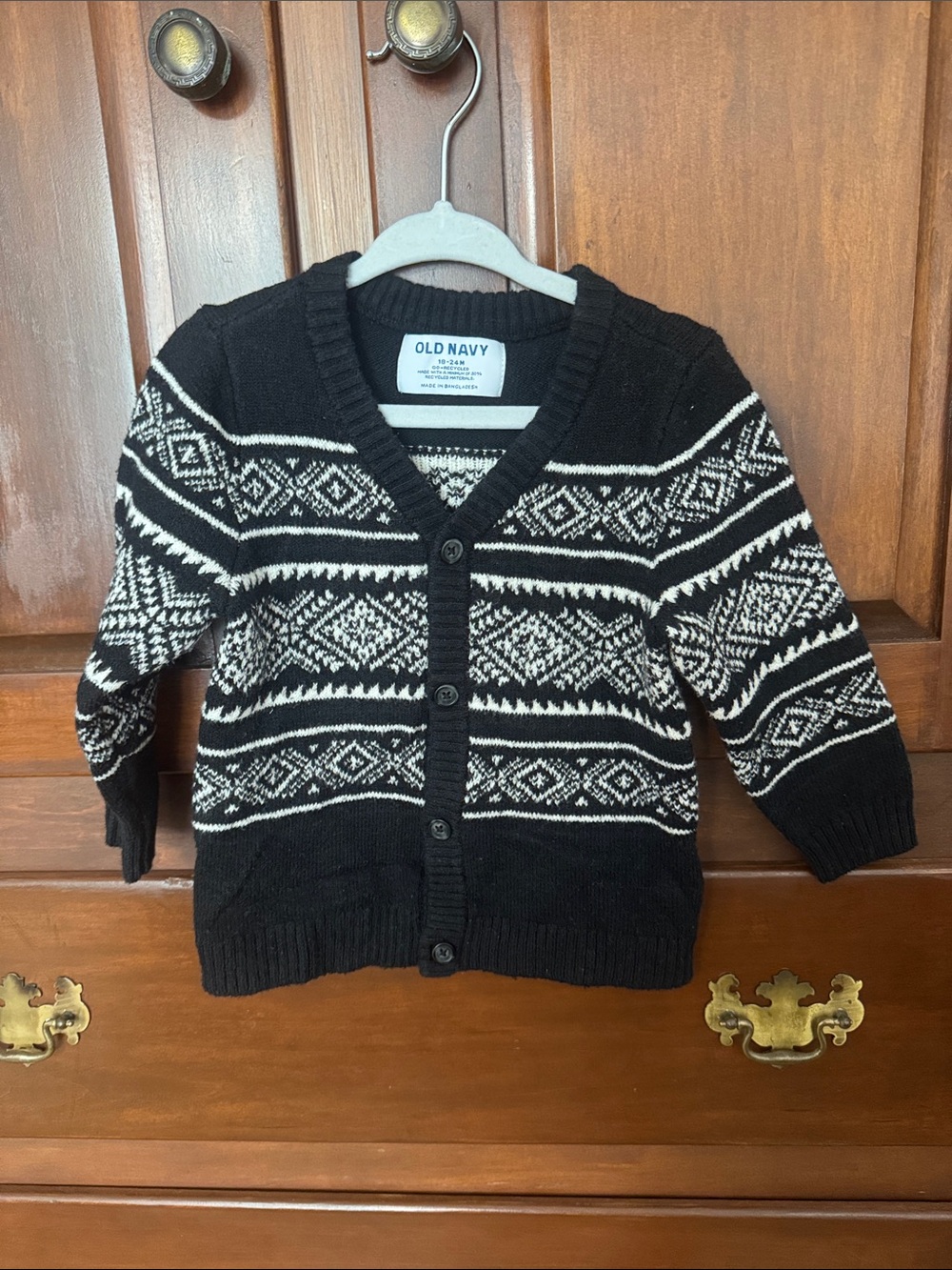 Old Navy Kida Black and White Knit Button-Up Sweater